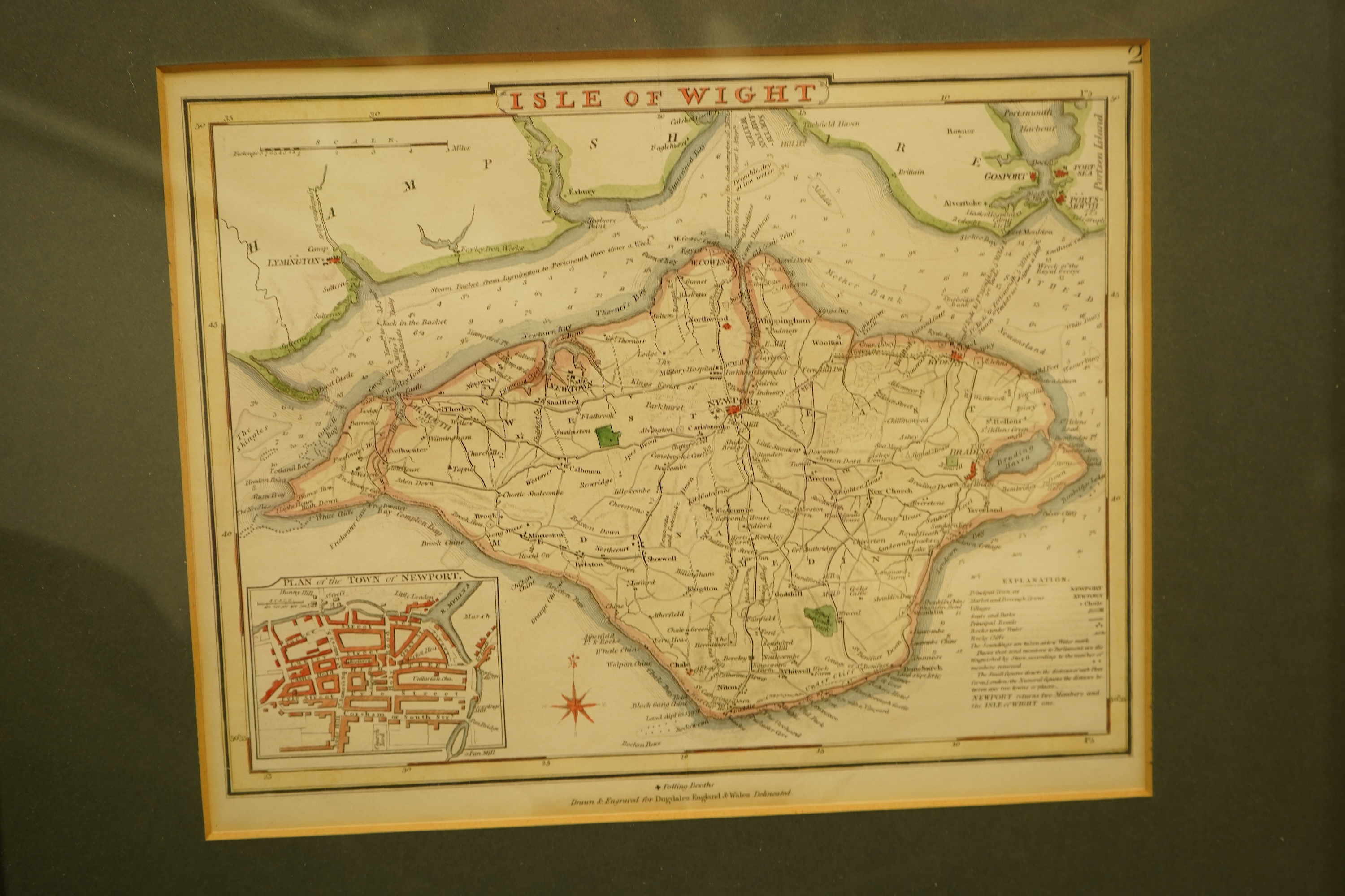 Three 19th century hand coloured maps of the Isle of Wight, a map of the Isle of Man by Edward Weller and a plan of Delhi and its environs, largest 31 x 44cm (5)